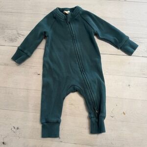 Goumi baby teal ribbed organic cotton footless sleeper romper 0-3 months
